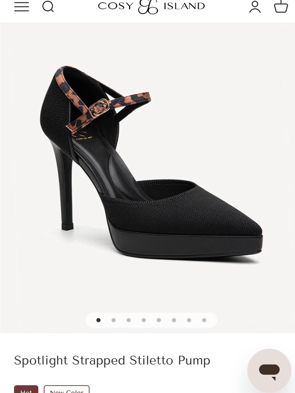 Cosy Island Black Stiletto Pump with Leopard Ankle Strap